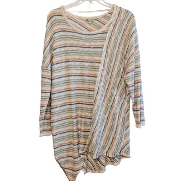 Democracy Sweater Womens L Striped Fall Preppy Momcore Cozy Open Knit Pullover - Picture 1 of 13